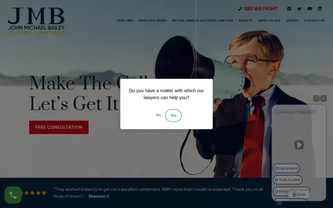 Screenshot of the John Michael Bailey Injury Lawyers Website