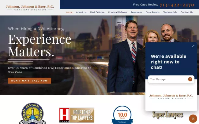 Screenshot of the Johnson, Johnson & Baer, P.C. Website