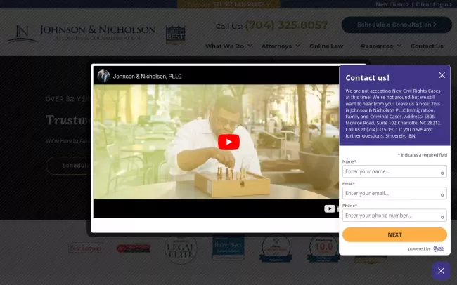 Screenshot of the Johnson & Nicholson, PLLC Website