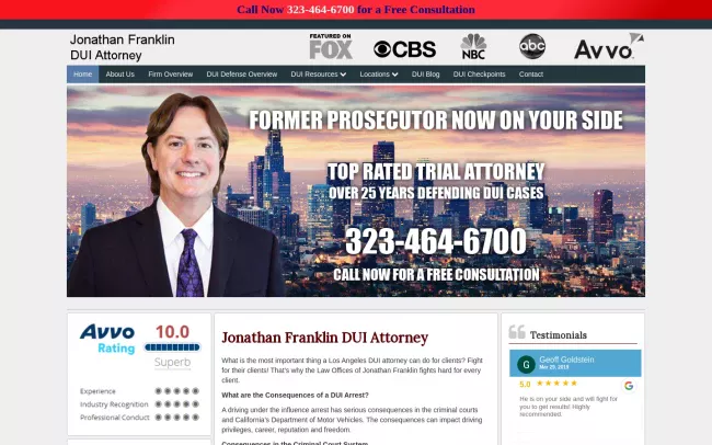 Screenshot of the Law Offices of Jonathan Franklin Website
