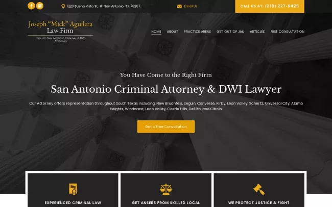 Screenshot of the Joseph Aguilera Law Office Website