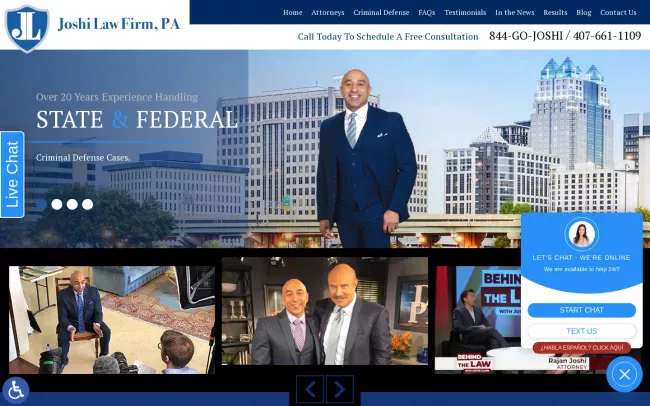 Screenshot of the Joshi Law Firm, PA - Orlando Criminal Lawyer Website