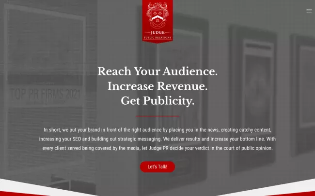 Screenshot of the Judge Public Relations, Marketing & Advertising HQ Website