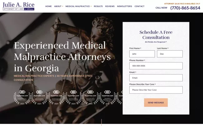 Screenshot of the Julie A. Rice, Attorney at Law Website