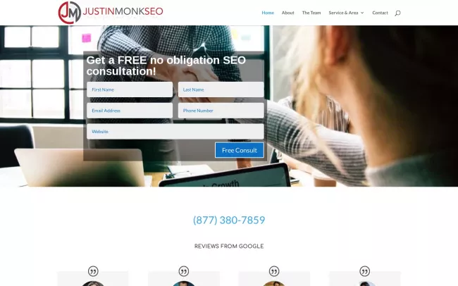 Screenshot of the Justin Monk SEO Website