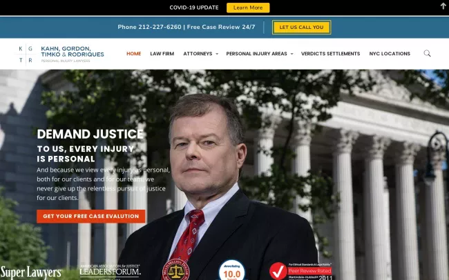 Screenshot of the Kahn Gordon Timko & Rodriques P.C. Website