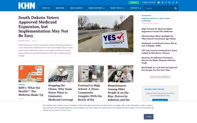 Screenshot of the KFF Health News - Healthcare Policy Journalism Blog