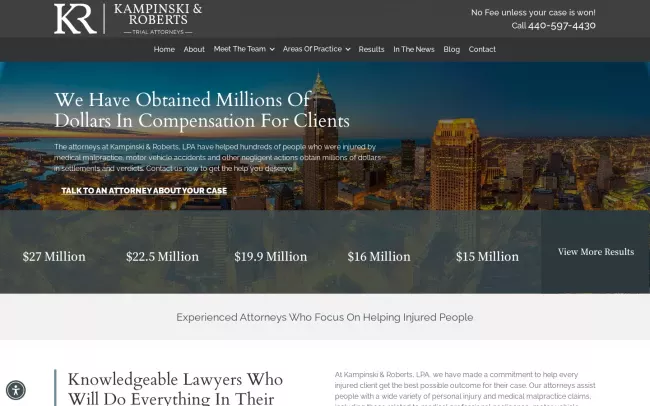 Screenshot of the Kampinski & Roberts, LPA Website
