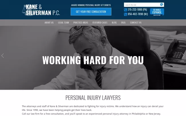 Screenshot of the Kane & Silverman P.C. Website