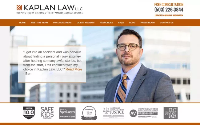 Screenshot of the Kaplan Law, LLC Website