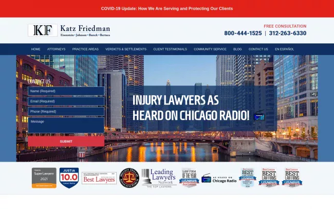 Screenshot of the Katz Friedman - Personal Injury Law Firm in Chicago Website