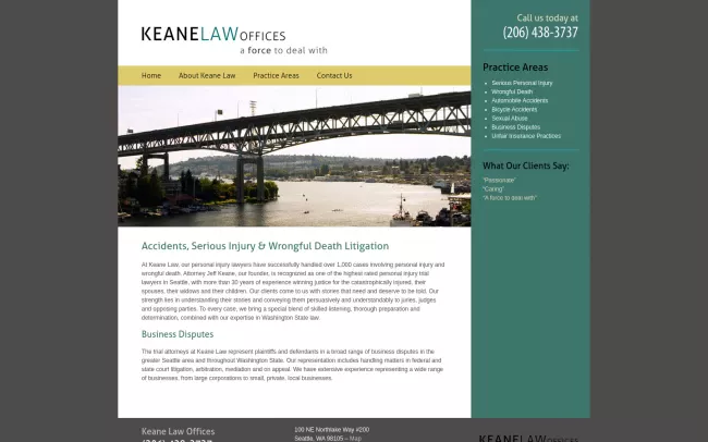 Screenshot of the Keane Law Offices Website