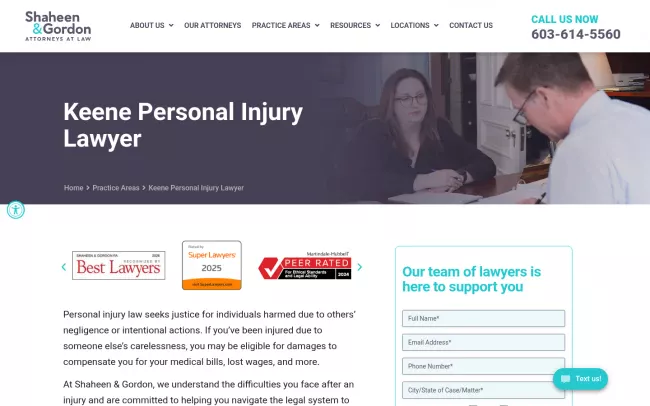 Screenshot of the Keene Personal Injury Attorney Website