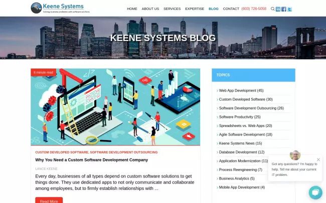 Screenshot of the Keene Systems - Business Software Development Blog