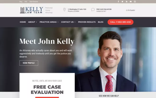 Screenshot of the Kelly Law Team Phoenix Website