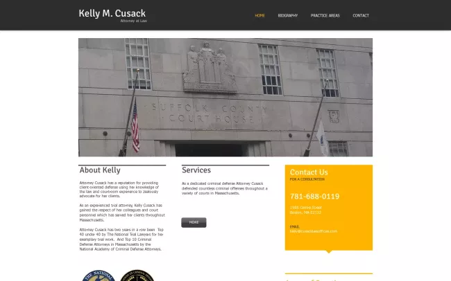 Screenshot of the Kelly M. Cusack, Attorney at Law Website
