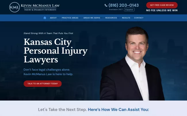 Screenshot of the Kevin McManus Law Injury & Disability Attorneys Website