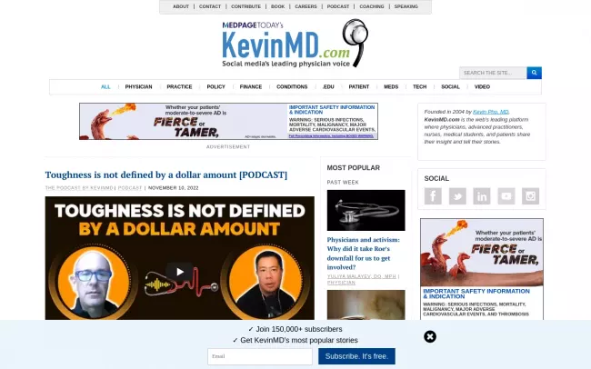 Screenshot of the KevinMD Blog