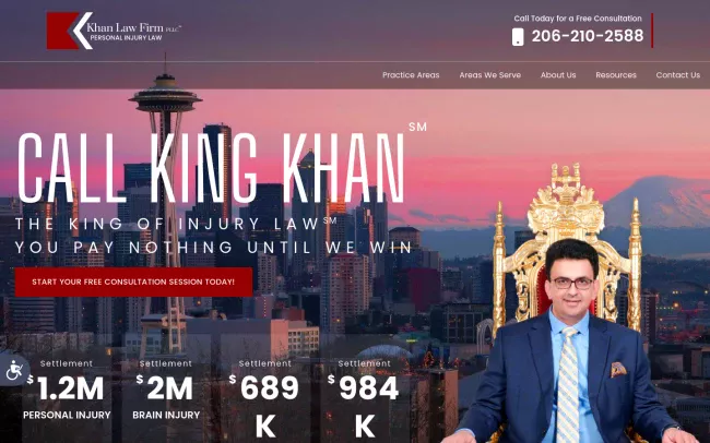 Screenshot of the Khan Injury Law Website