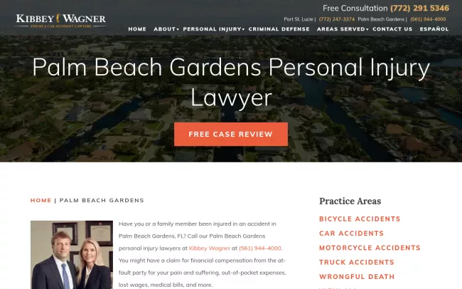 Screenshot of the Kibbey Wagner, PLLC - Palm Beach Gardens Website