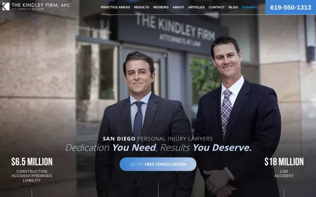 Screenshot of the The Kindley Firm, APC Website