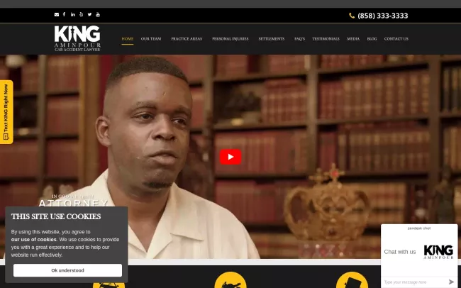 Screenshot of the King Aminpour Car Accident Lawyer Website