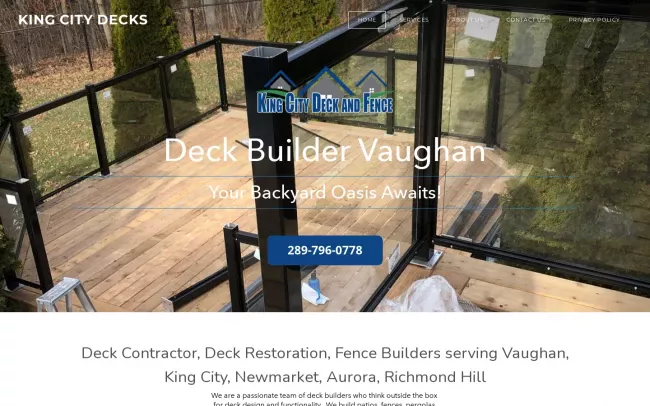 Screenshot of the King City Decks Website