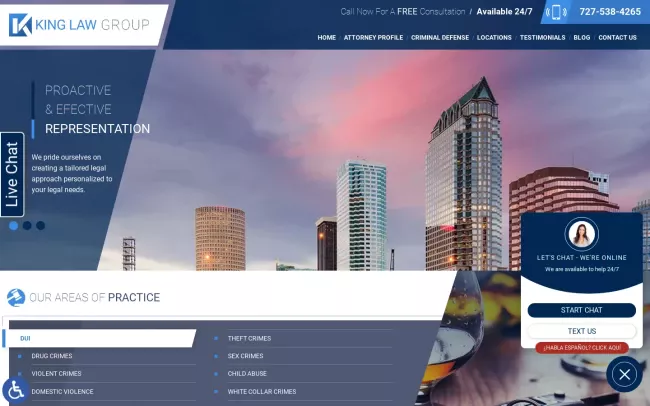 Screenshot of the King Law Group - Clearwater Criminal Defense Lawyer Website