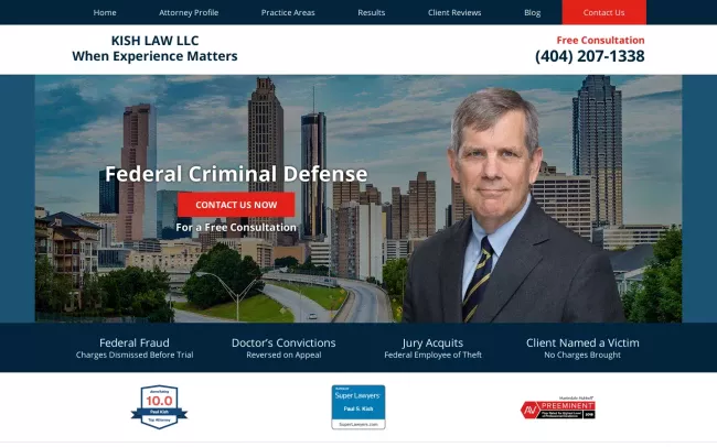 Screenshot of the Kish Law LLC Website