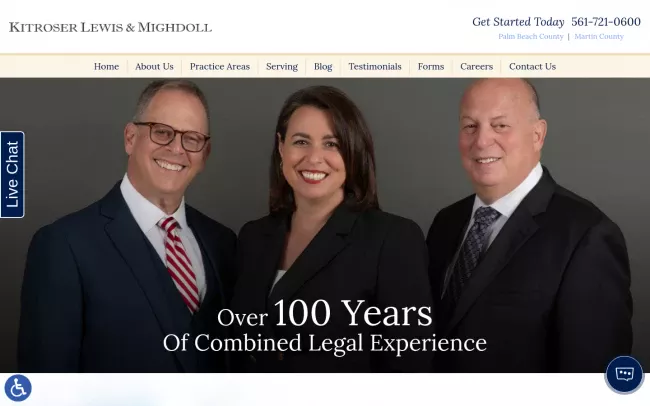 Screenshot of the Kitroser Lewis & Mighdoll, Estate Planning & Litigation, Probate, Guardianship & Elder Lawyers Website