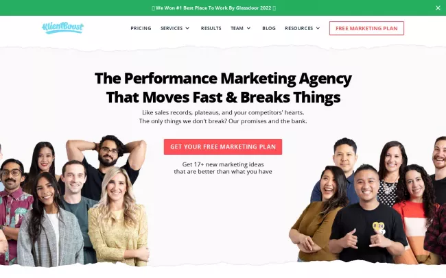 Screenshot of the KlientBoost Website