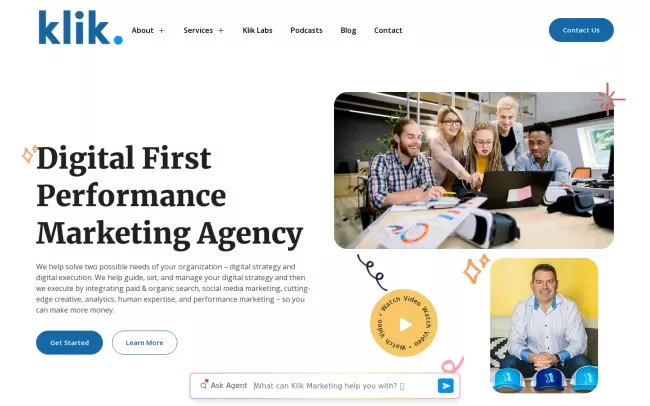 Screenshot of the Klik Marketing Website