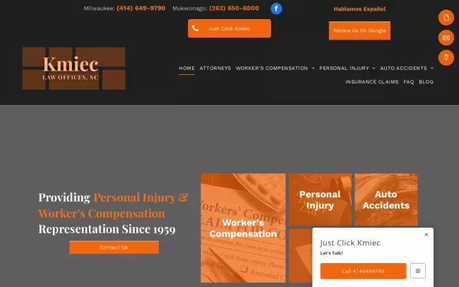 Screenshot of the Kmiec Law Offices Website
