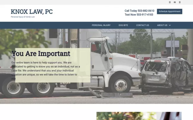 Screenshot of the Knox Law, PC Website