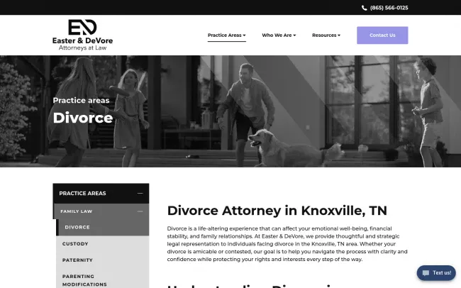 Screenshot of the Knoxville Divorce Lawyers Website