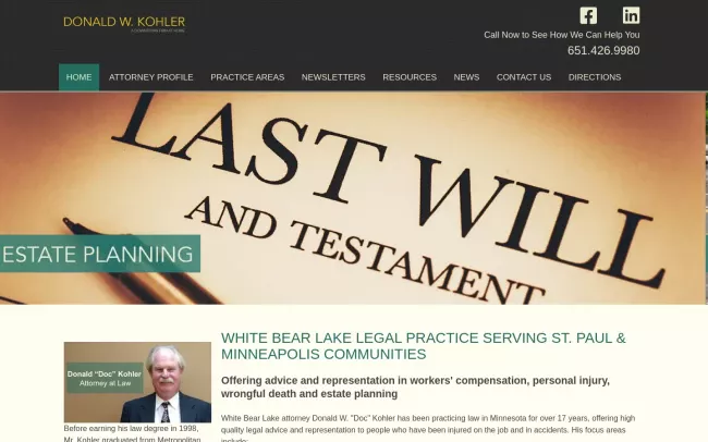 Screenshot of the Kohler Law: Donald W Kohler Website