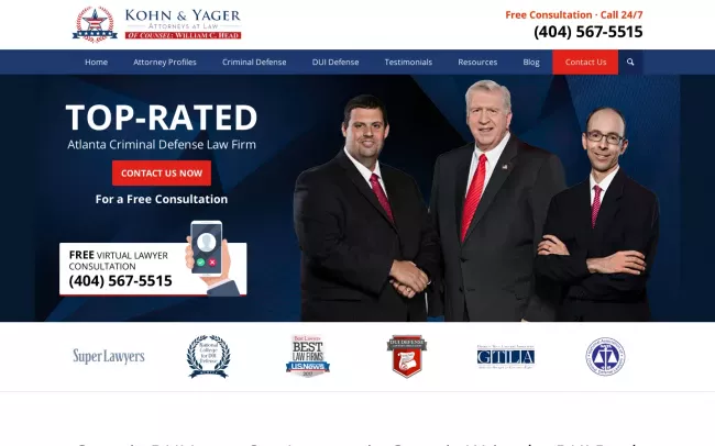 Screenshot of the Kohn & Yager, LLC Website