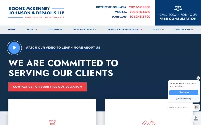 Screenshot of the Koonz McKenney Johnson & DePaolis LLP Website