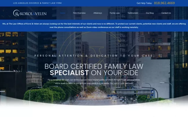 Screenshot of the Law Offices of Korol & Velen Website
