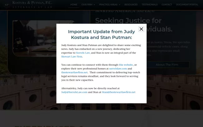 Screenshot of the Kostura & Putman, P.C. Website