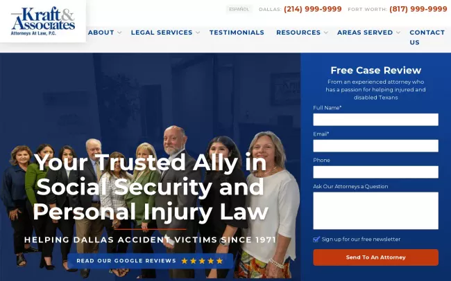 Screenshot of the Kraft & Associates, Attorneys at Law, P.C. Website