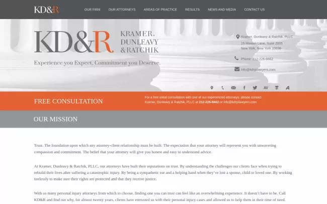 Screenshot of the Kramer, Dunleavy & Ratchik, PLLC Website