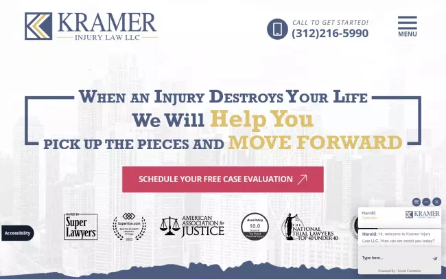 Screenshot of the Kramer Injury Law LLC Website