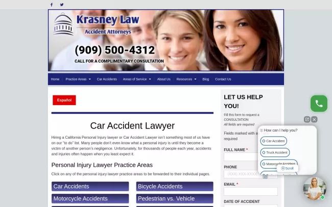 Screenshot of the Krasney Law | Accident Attorneys Website