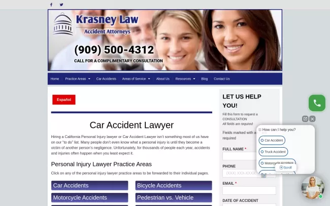 Screenshot of the Krasney Law | Accident Attorneys Website