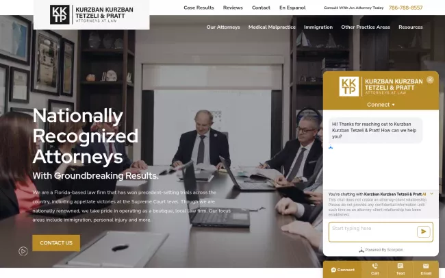 Screenshot of the Kurzban Kurzban Tetzeli & Pratt, P.A. Website