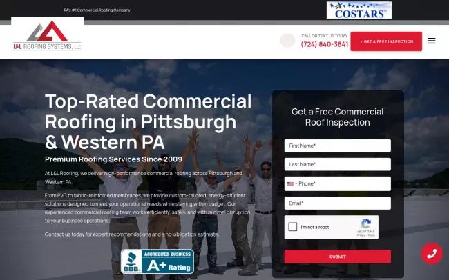 Screenshot of the L&L Roofing Systems Website