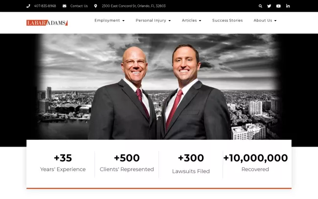 Screenshot of the LABAR & ADAMS, P.A. Website