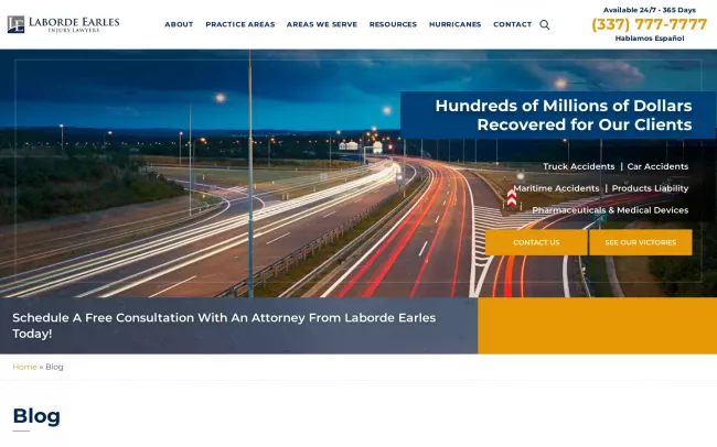 Screenshot of the Laborde Earles Law Firm's Blog