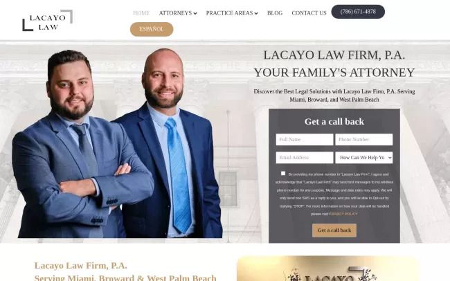 Screenshot of the Lacayo Law Firm, P.A. Website